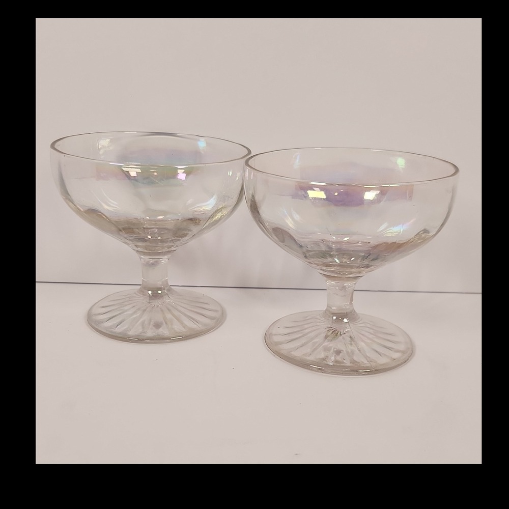 Vintage Iridescent Luster Glass Coupe Champagne Cocktail Dessert Cups Set of 2